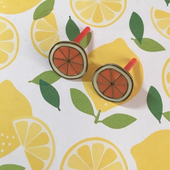 🍋 NWT Orange Citrus Fruit Enamel Gold Earrings - Picture 2 of 9